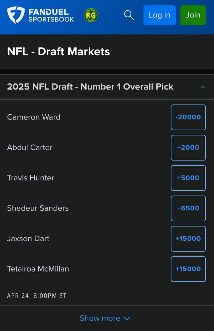 FanDuel 2025 NFL Draft markets